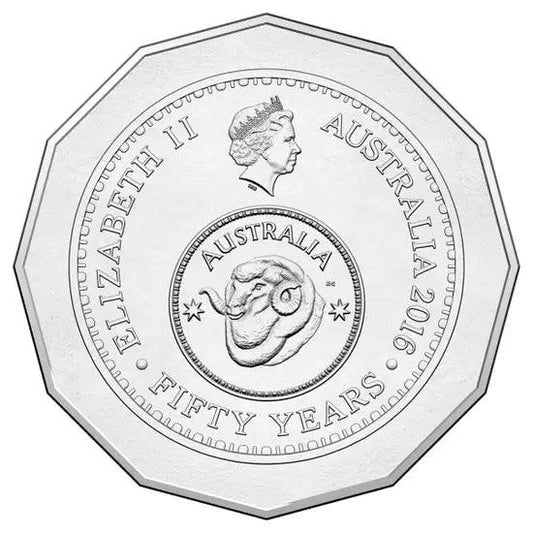 2016 Australian 50 cent coin - 50th Anniversary of Decimal Currency - Uncirculated from Royal Australian Mint Roll - Loose Change Coins