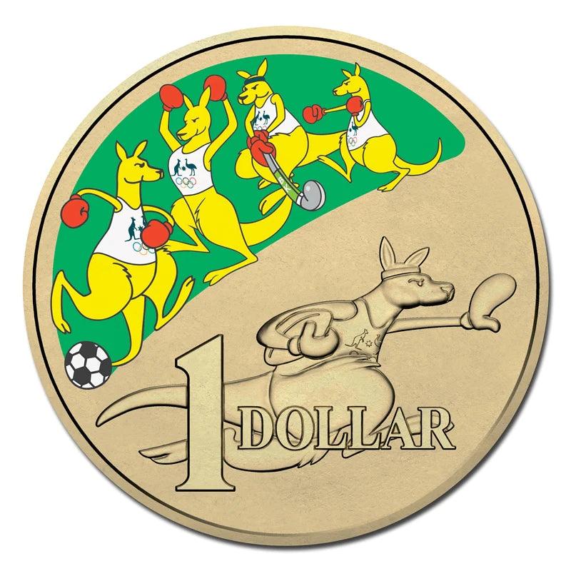 2016 $1 Coin - Mob Of Boxing Kangaroos - Coloured Uncircualted Coin - Basketball - Loose Change Coins