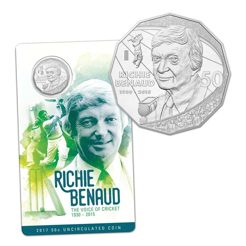 2017 Australian 50c Coin - Richie Benaud - The Voice of Cricket - Loose Change Coins