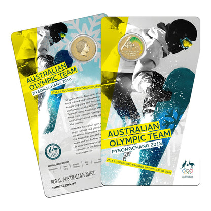 2018 $1 Coloured Frosted Uncirculated Coin - Australian Olympic Team PyeongChang 2018