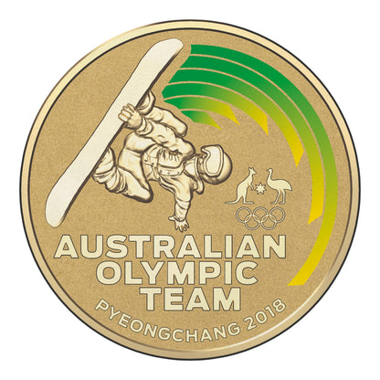 2018 $1 Coloured Frosted Uncirculated Coin - Australian Olympic Team PyeongChang 2018