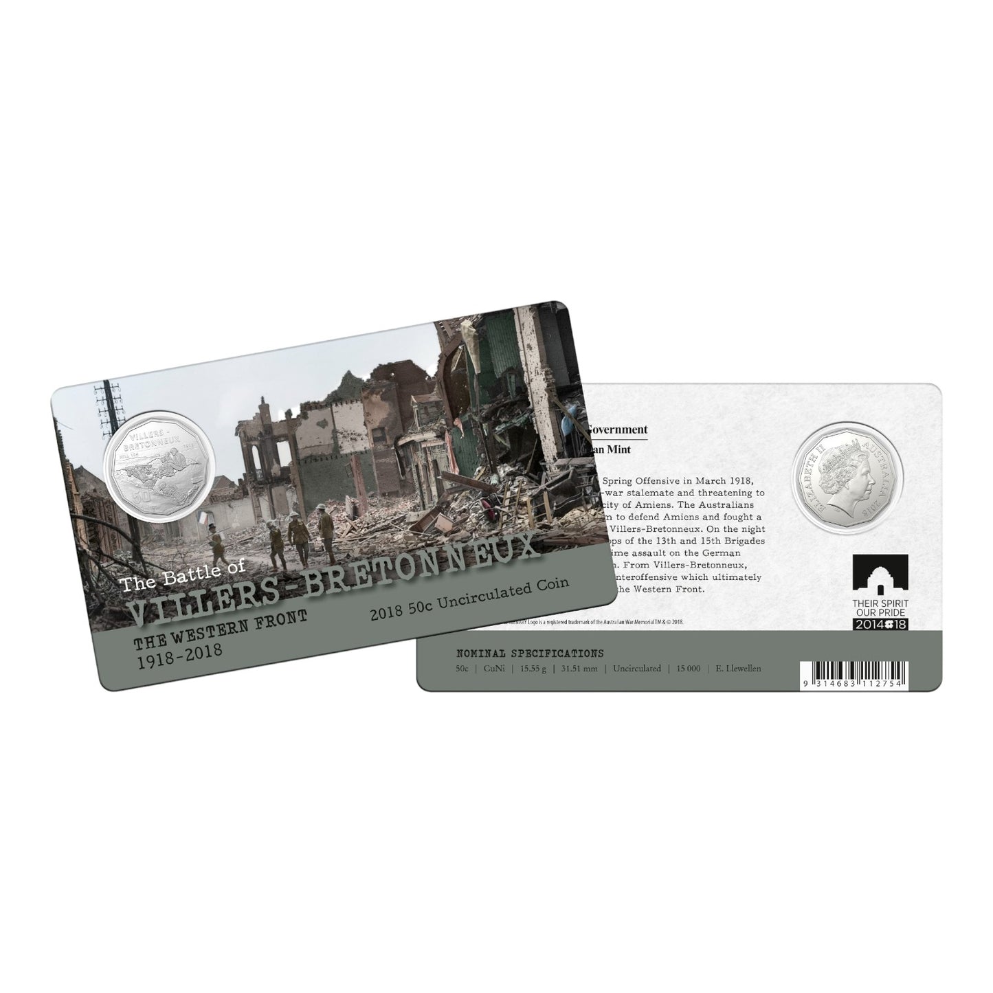 2018 50c Coin - The Western Front - Villers-Bretonneux