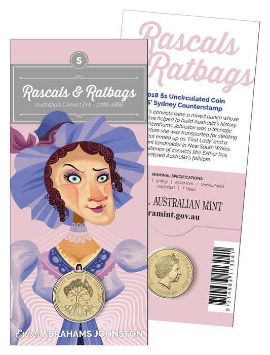 2018 $1 Coin - Rascals & Ratbags - Esther Abrahams Johnston - 'S' Counterstamp