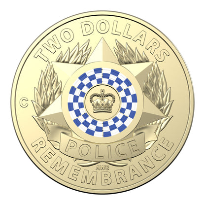 2019 $2 AlBr Coloured Coin In Card 'C' Mintmark - Police Remembrance