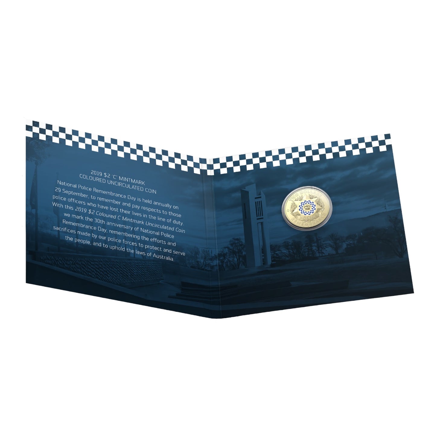 2019 $2 AlBr Coloured Coin In Card 'C' Mintmark - Police Remembrance