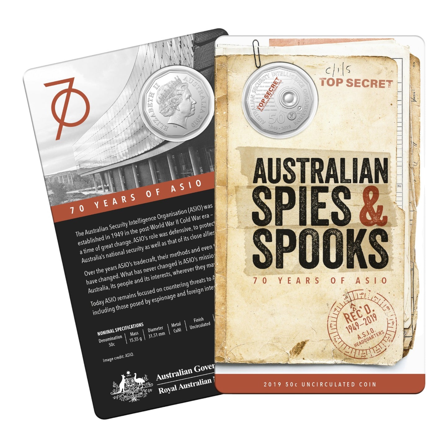 2019 50c CuNi Uncirculated Coin - 70th Anniversary of the Australian Security Intelligence Organisation (ASIO)