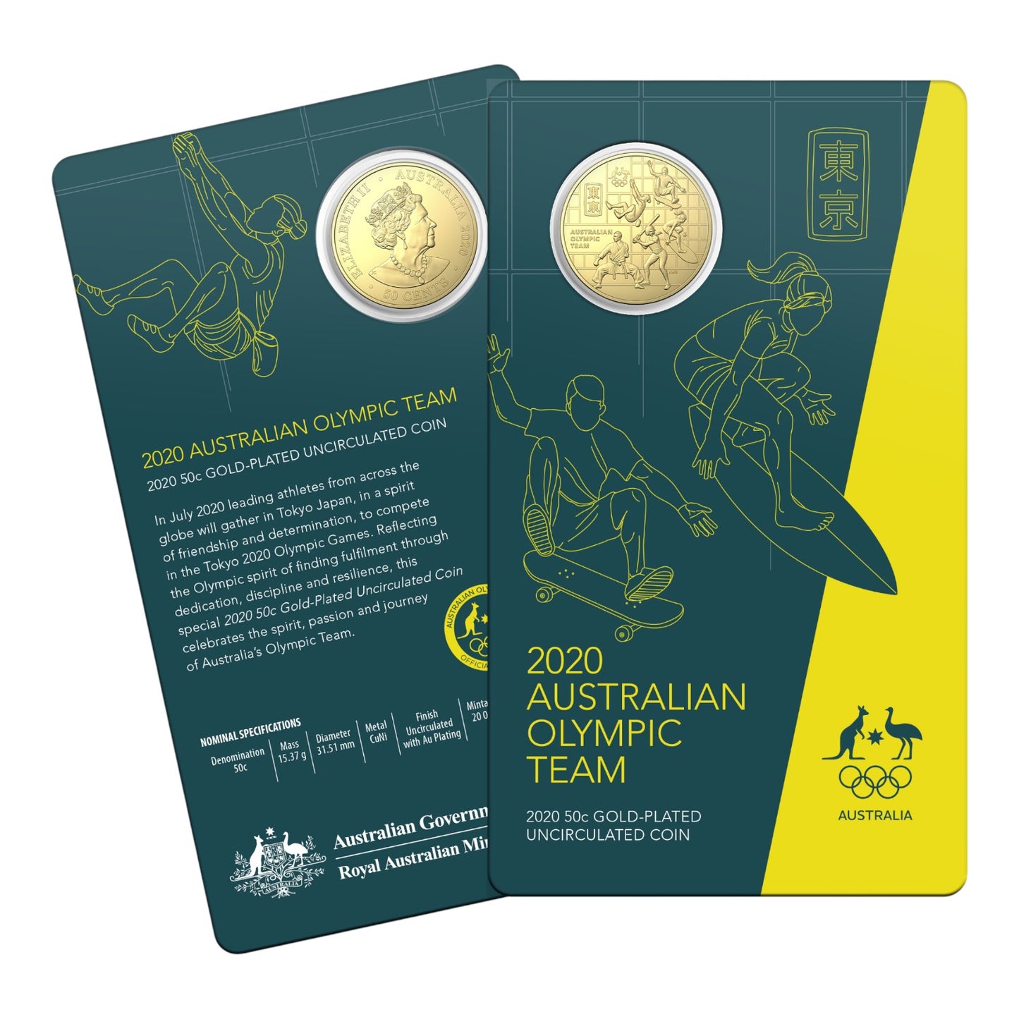 2020 50c Round CuNi Gold Plated - Australian Olympic Team