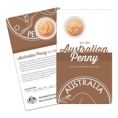 2021 $1 Copper Uncirculated Two Coin Set - Australian Pennies 1911-1964