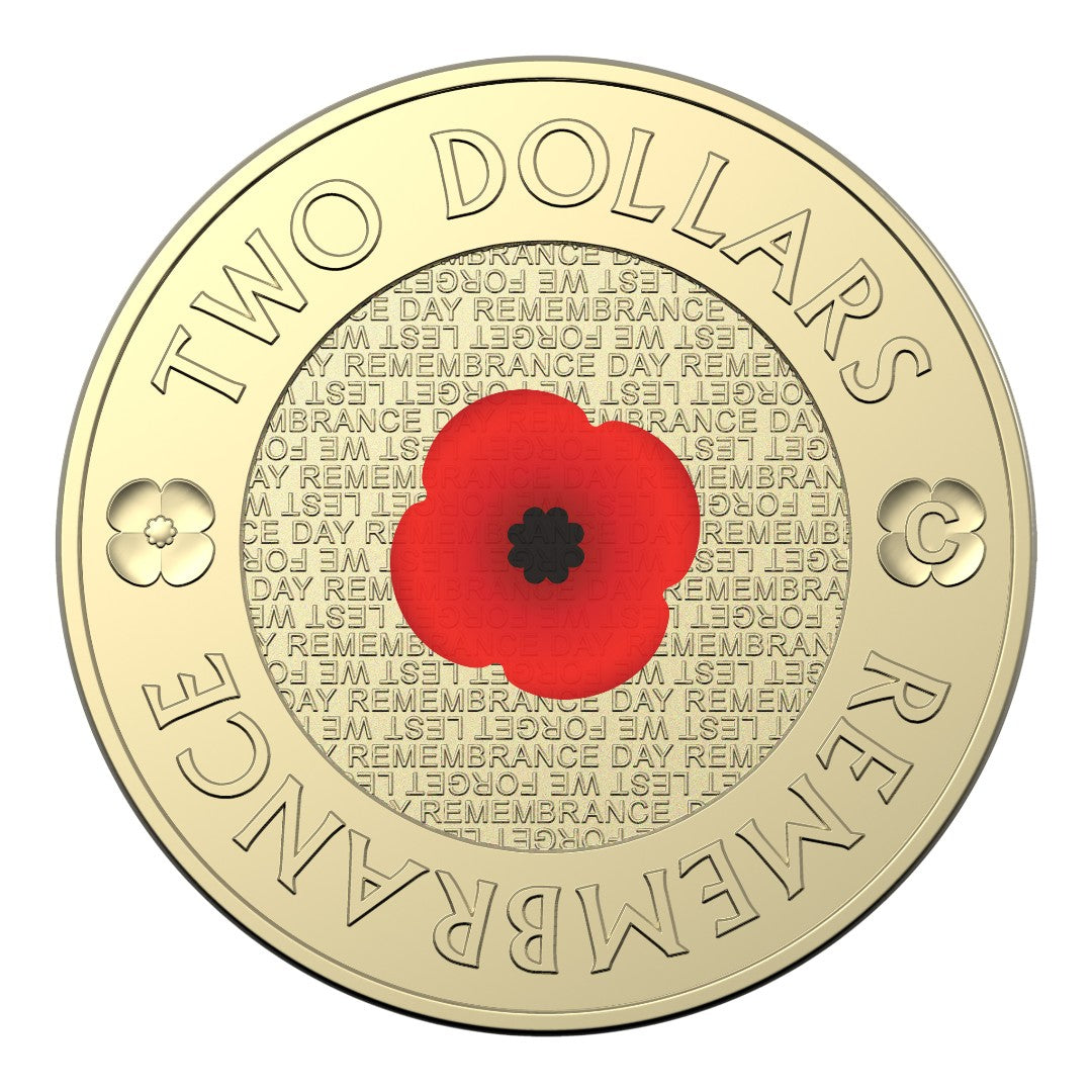 2022 $2 AlBr C Mintmark Coloured Uncirculated Coin - Remembrance Day