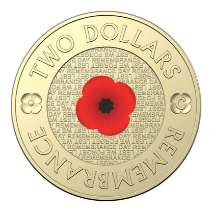 2022 $2 AlBr C Mintmark Coloured Uncirculated Coin - Remembrance Day