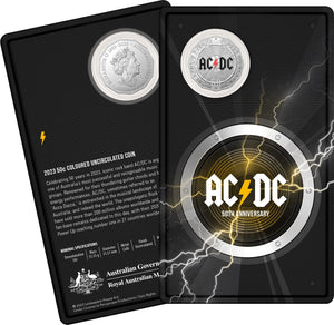 2023 50c CuNi Coloured Uncirculated Coin - 50th anniversary of AC/DC - Loose Change Coins