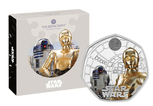 Star Wars R2-D2 and C-3PO 2023 UK 50p Silver Proof Colour Coin - Loose Change Coins