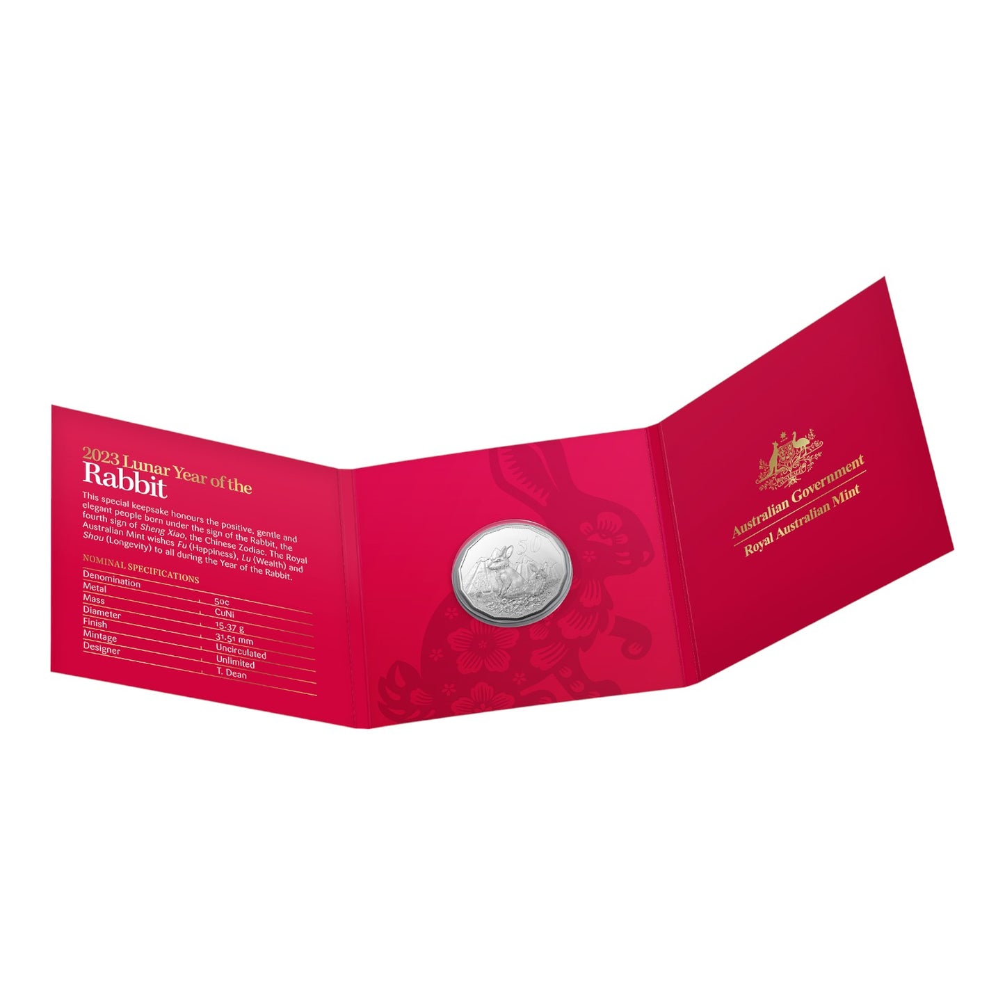 2023 50c Coin - Year of the Rabbit - Tetra Decagon Series