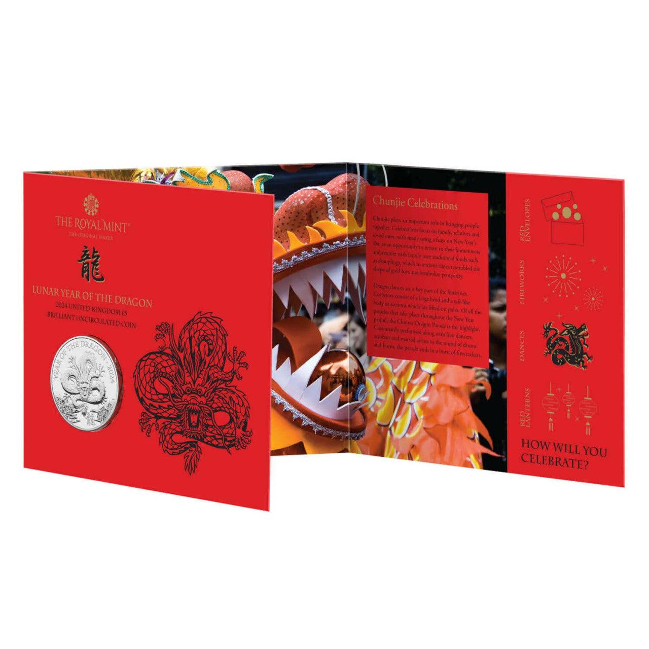 2024 Lunar Year of the Dragon UK £5 Brilliant Uncirculated Coin - Loose Change Coins