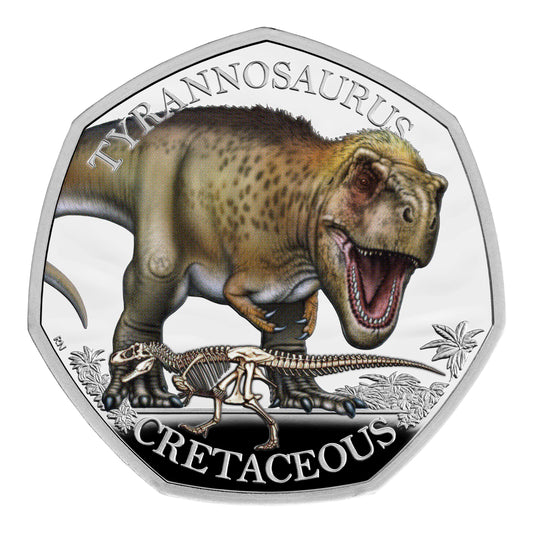 2024 Tyrannosaurus Rex - Cretaceous 50p Coloured Silver Proof Coin - Loose Change Coins
