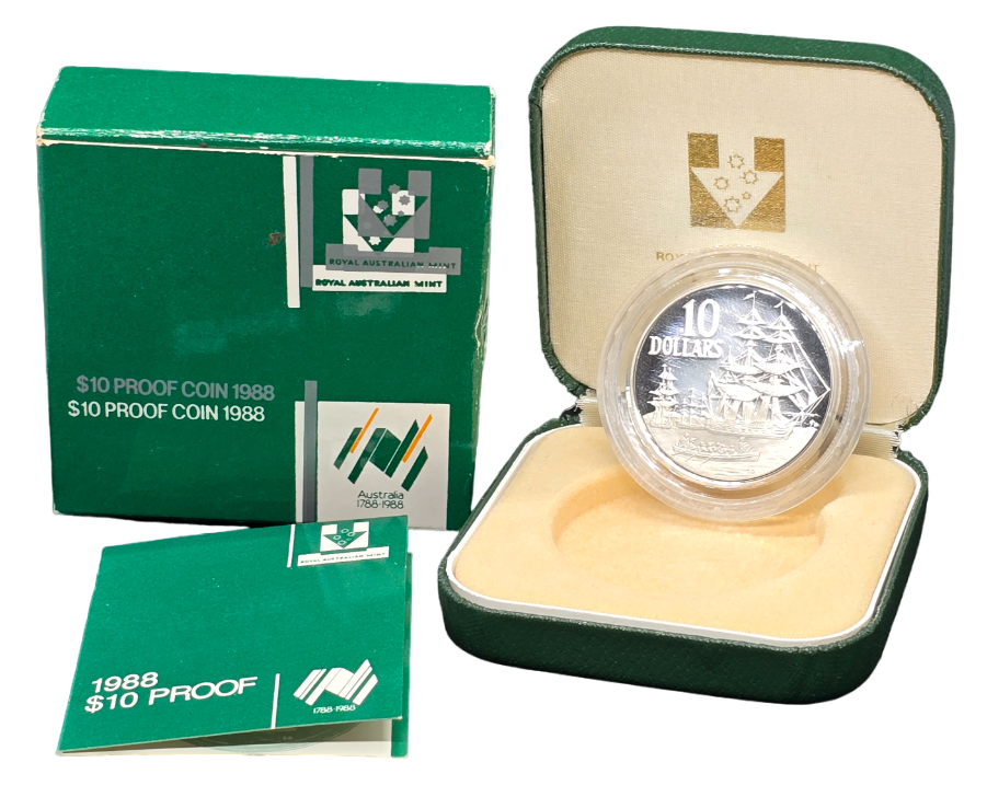 1988 Australian $10 Coin - 1988 Bicentenary Silver Proof Coin in Case