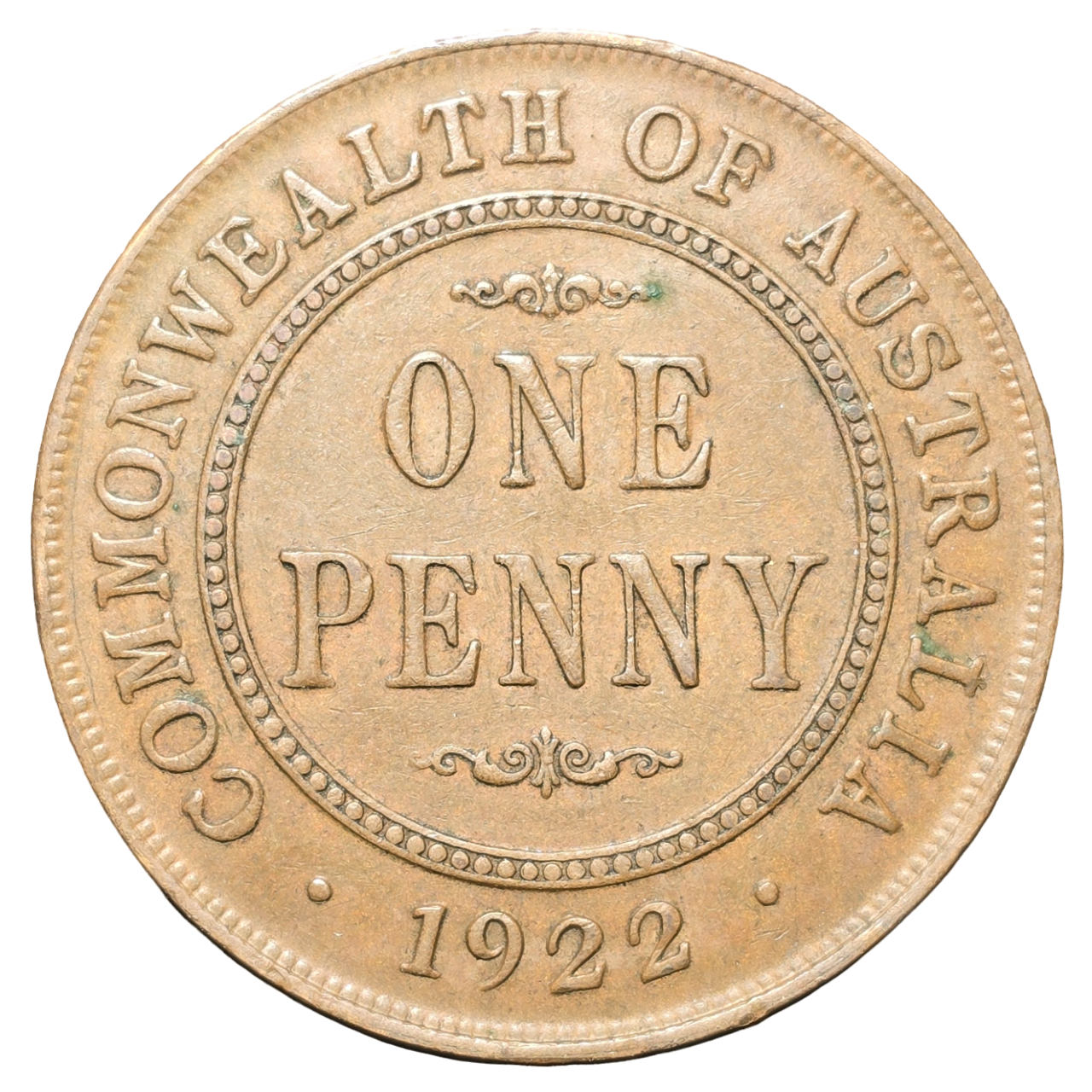 1922 Australian Penny - Extremely Fine - Indian Obverse with Curve Base Lettering