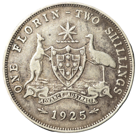 1925 Australian Florin - Fine with Lamination Peel