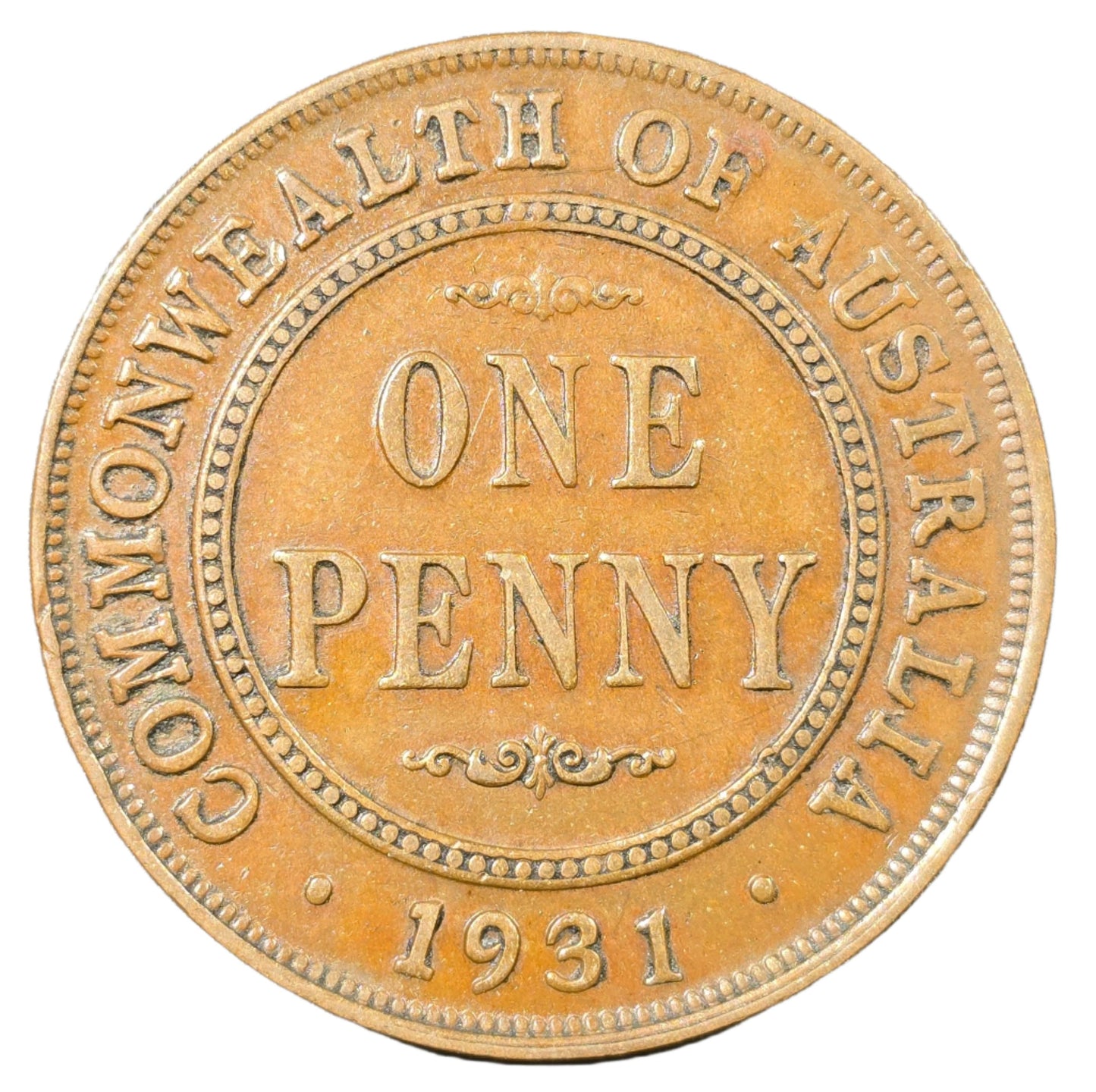 1931 Australian Penny - London Obverse with "Dropped 1" -  Very Fine