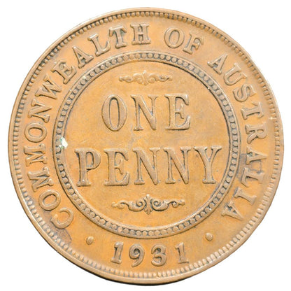 1931 Australian Penny - London Obverse with "Dropped 1" -  Very Fine