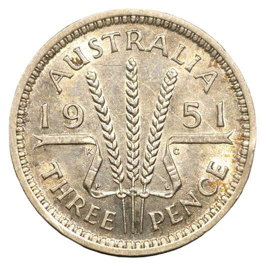 1951 PL Australian Threepence - About Uncirculated