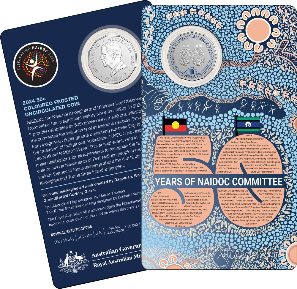 2024 50c Coloured Frosted Uncirculated Coin NAIDOC Week Loose