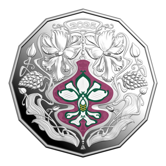 2025 50c Coloured Fine Silver Proof Coin - Christmas Festive Florals