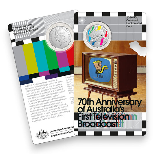 2026 50c Coloured Uncirculated Coin - 70th Anniversary of First Television Broadcast