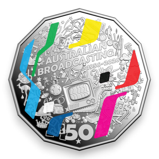 2026 50c Coloured Silver Proof Coin - 70th Anniversary of First Television Broadcast