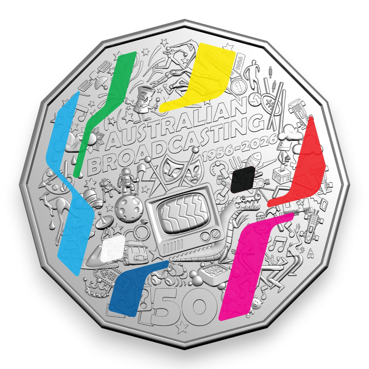 2026 50c Coloured Uncirculated Coin - 70th Anniversary of First Television Broadcast