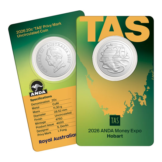 2026 ANDA Hobart Money Expo - ANDA State Series 2026 20c TAS Privy Mark Card