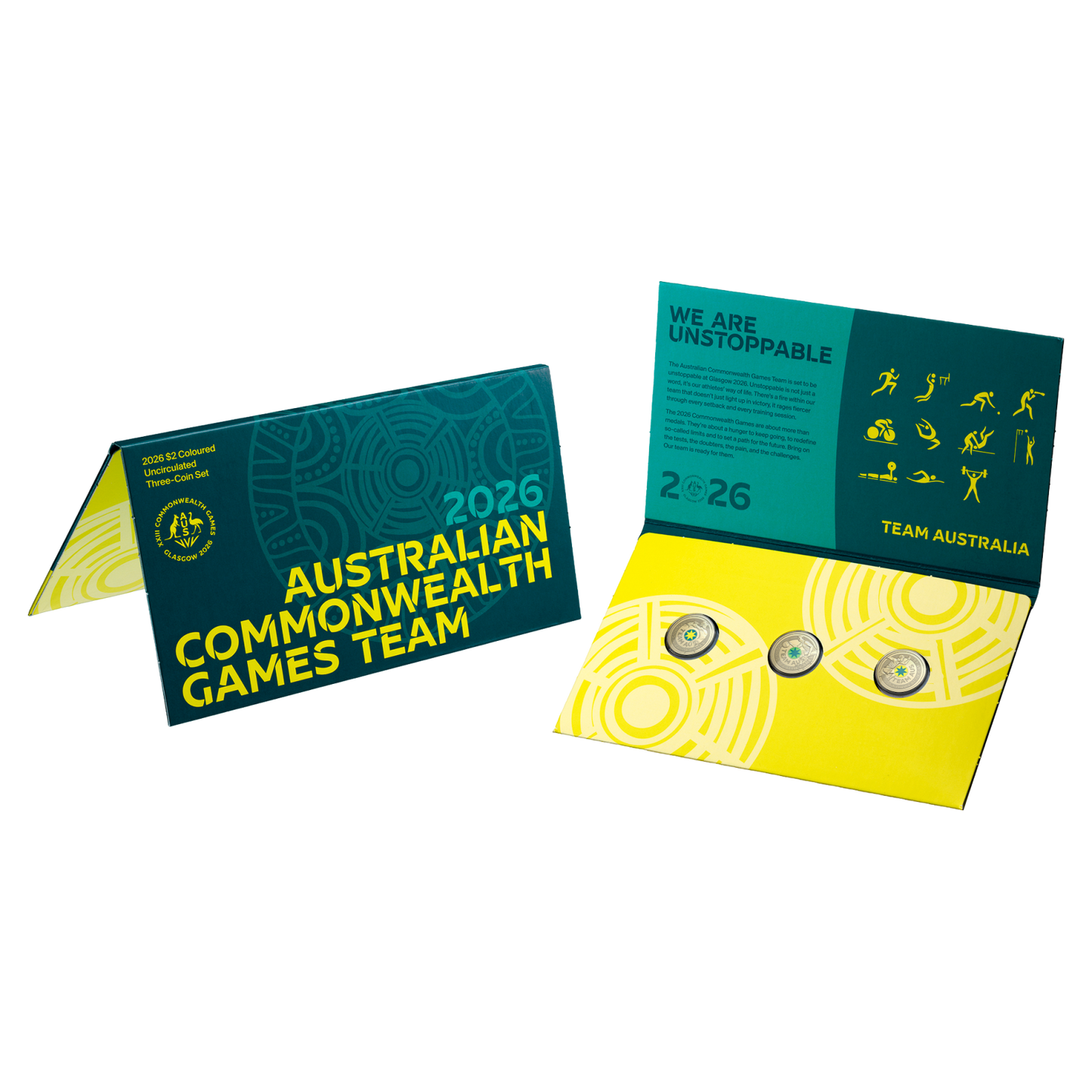2026 $2 Coloured Uncirculated Three-Coin Set – Australian Commonwealth Games Team