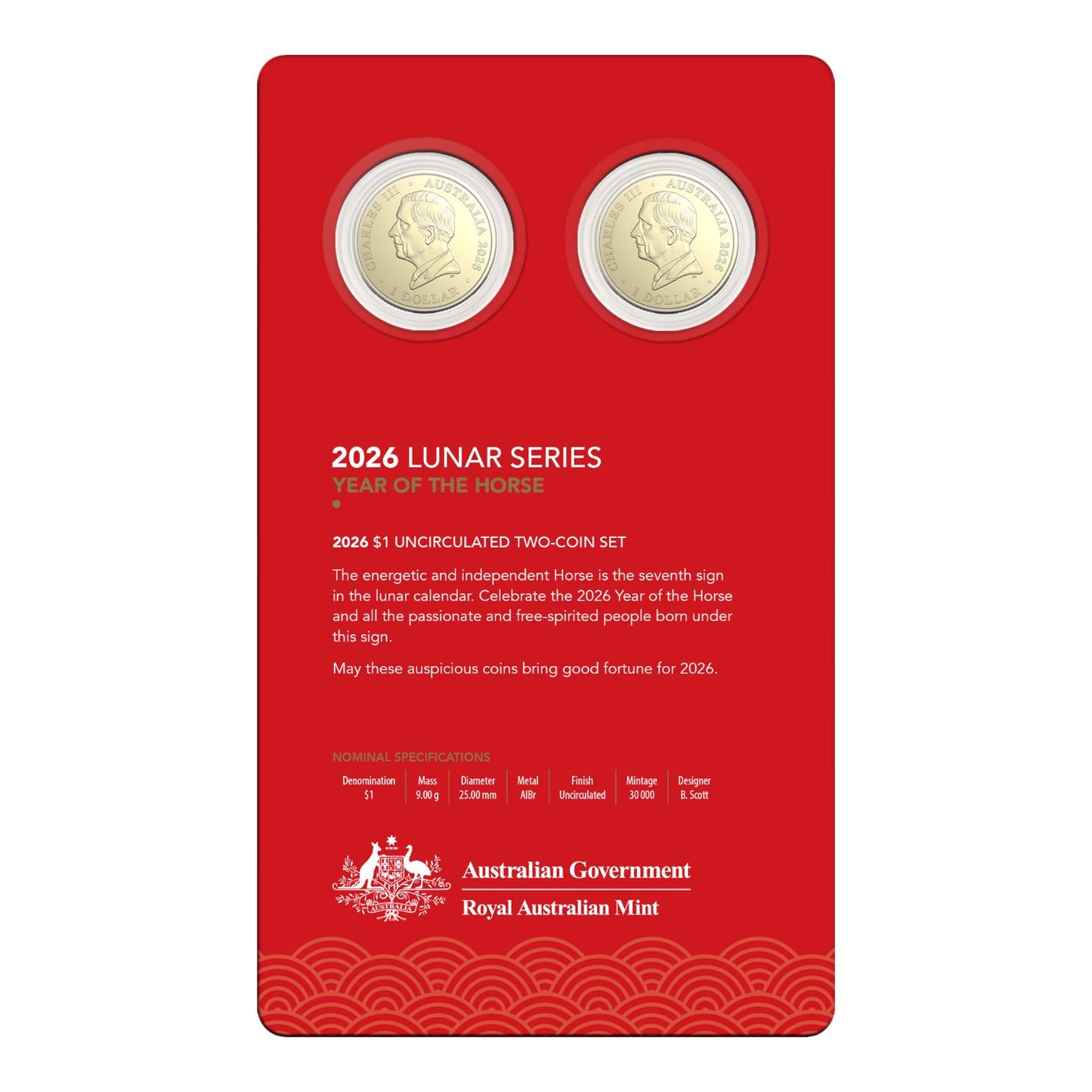 2026 $1 Uncirculated Two-Coin Set - Lunar Series - Year of the Horse