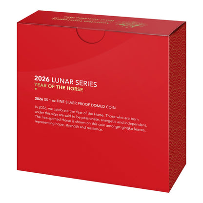 2026 $5 1oz Fine Silver Proof Domed Coin - Lunar Series - Year of the Horse