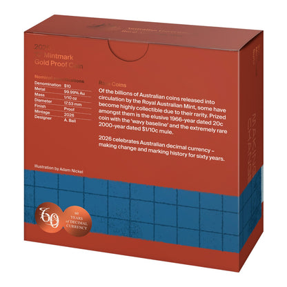 2026 $10 ‘C’ Mintmark Gold Proof Coin - 60th Anniversary of Decimal Currency