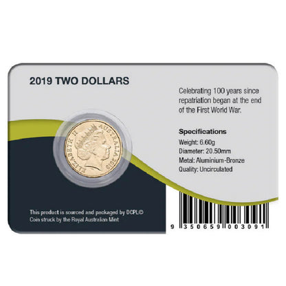 2019 $2 - Lest We Forget - Centenary of Repatriation - Al-Br Coin Pack