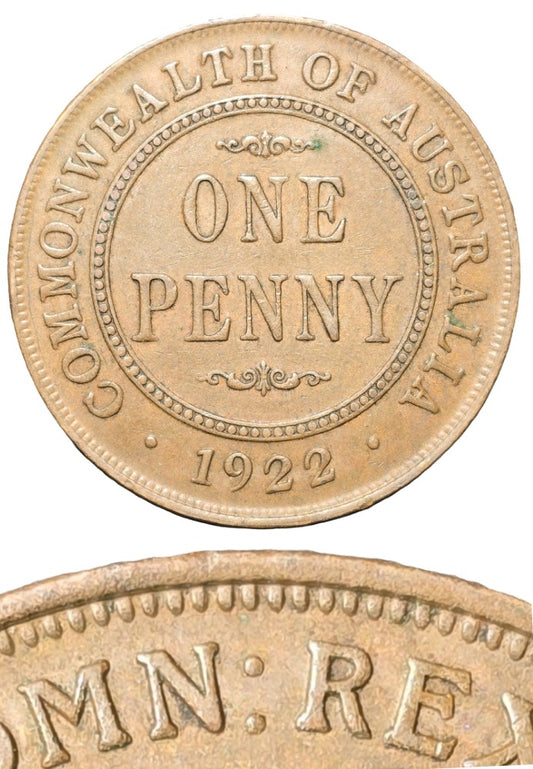 1922 Australian Penny - Extremely Fine - Indian Obverse with Curve Base Lettering