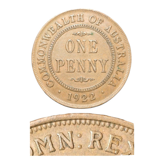1922 Australian Penny - Extremely Fine - Indian Obverse with Curve Base Lettering