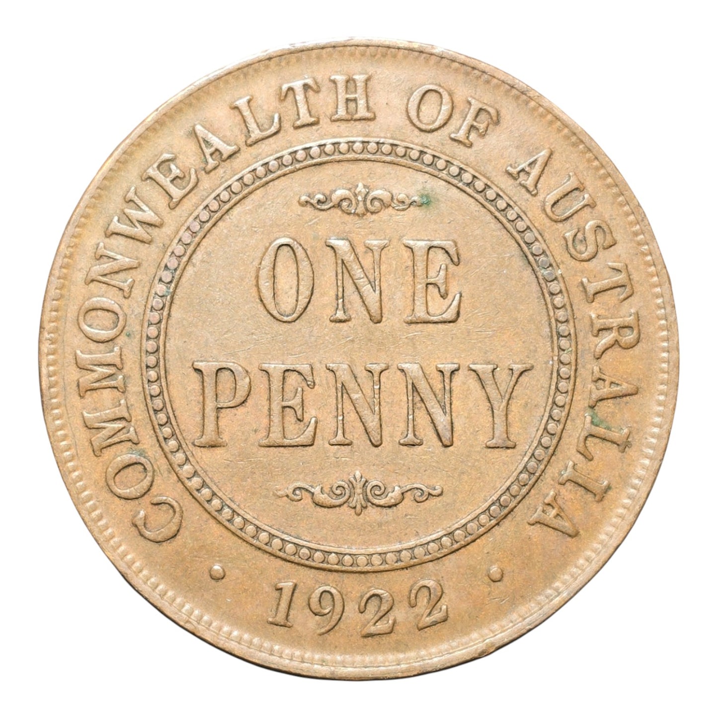 1922 Australian Penny - Extremely Fine - Indian Obverse with Curve Base Lettering
