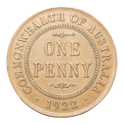 1922 Australian Penny - Extremely Fine - Indian Obverse with Curve Base Lettering