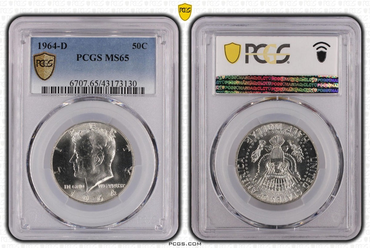 1964-D USA 50 Cent Coin - Graded MS65 by PCGS - CERT VERIFICATION #431 –  Loose Change Coins