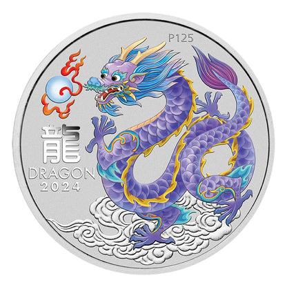 2024 Sydney ANDA Money Expo - Perth Mint Australian Lunar Series III 1oz Coloured Dragon (Lilac)