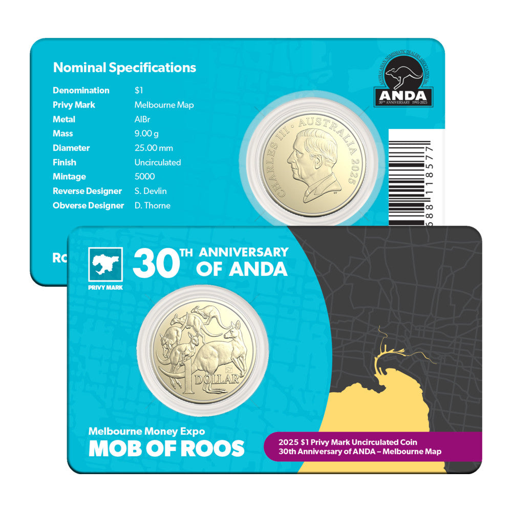 2025 $1 Coin - Mob of Roos with Melbourne Map Privy Mark