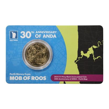 2025 $1 Coin - Perth Money Expo Mob of Roos - Uncirculated Coin with Perth Map Privy Mark