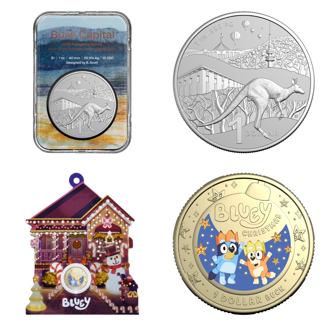 2025 Royal Australian Mint Two-Coin Bundle: Fine Silver Kangaroo and Bluey Christmas
