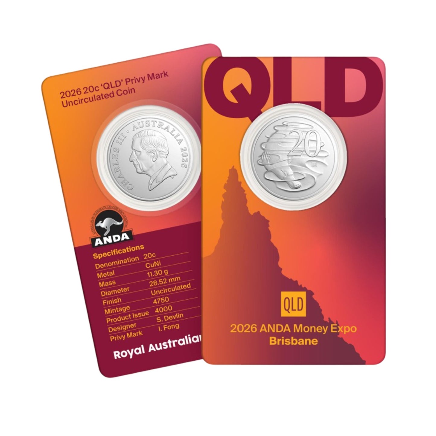 2026 ANDA Brisbane Money Expo - State Series 2026 20c QLD Privy Mark Card