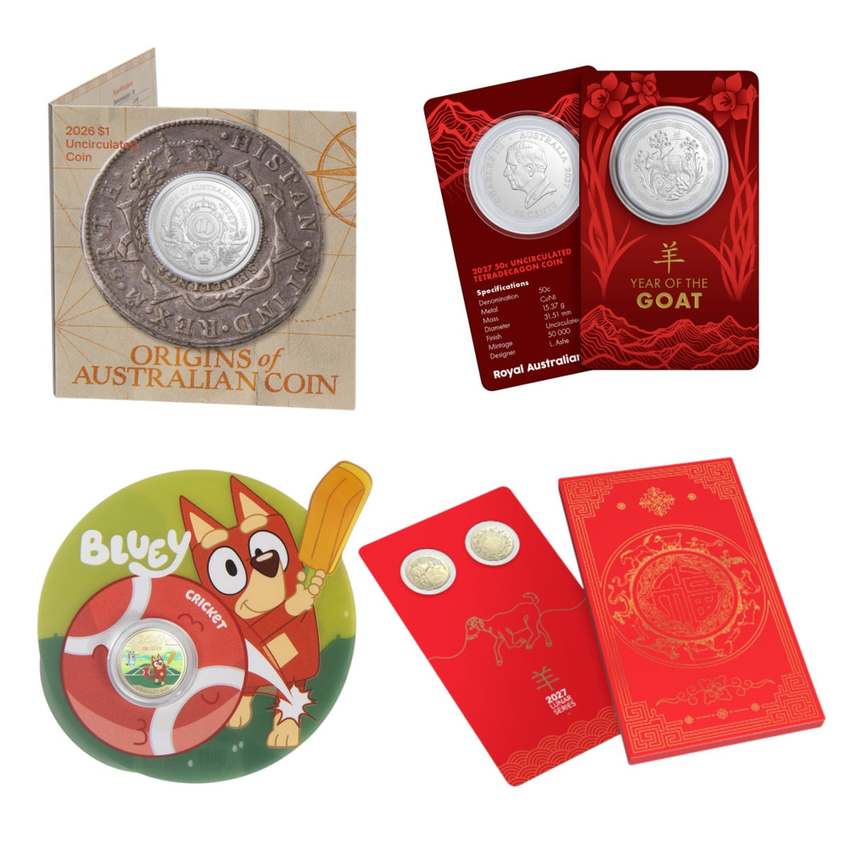 2026 RAM September Release 4-Coin Bundle – Bluey Cricket, Holey Dollar & Lunar Goat