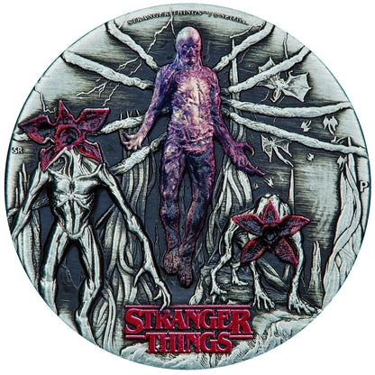 2026 2oz Silver Antiqued Coloured Coin - Stranger Things - Villains