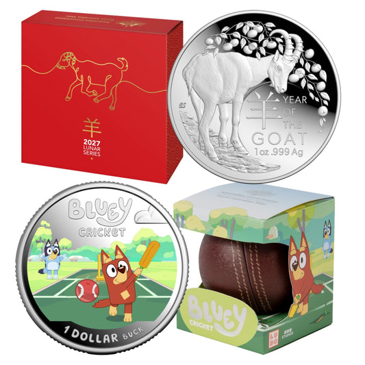 2027 Fine Silver Proof 2-Product Collector Bundle – Lunar Goat Dome & Bluey Cricket