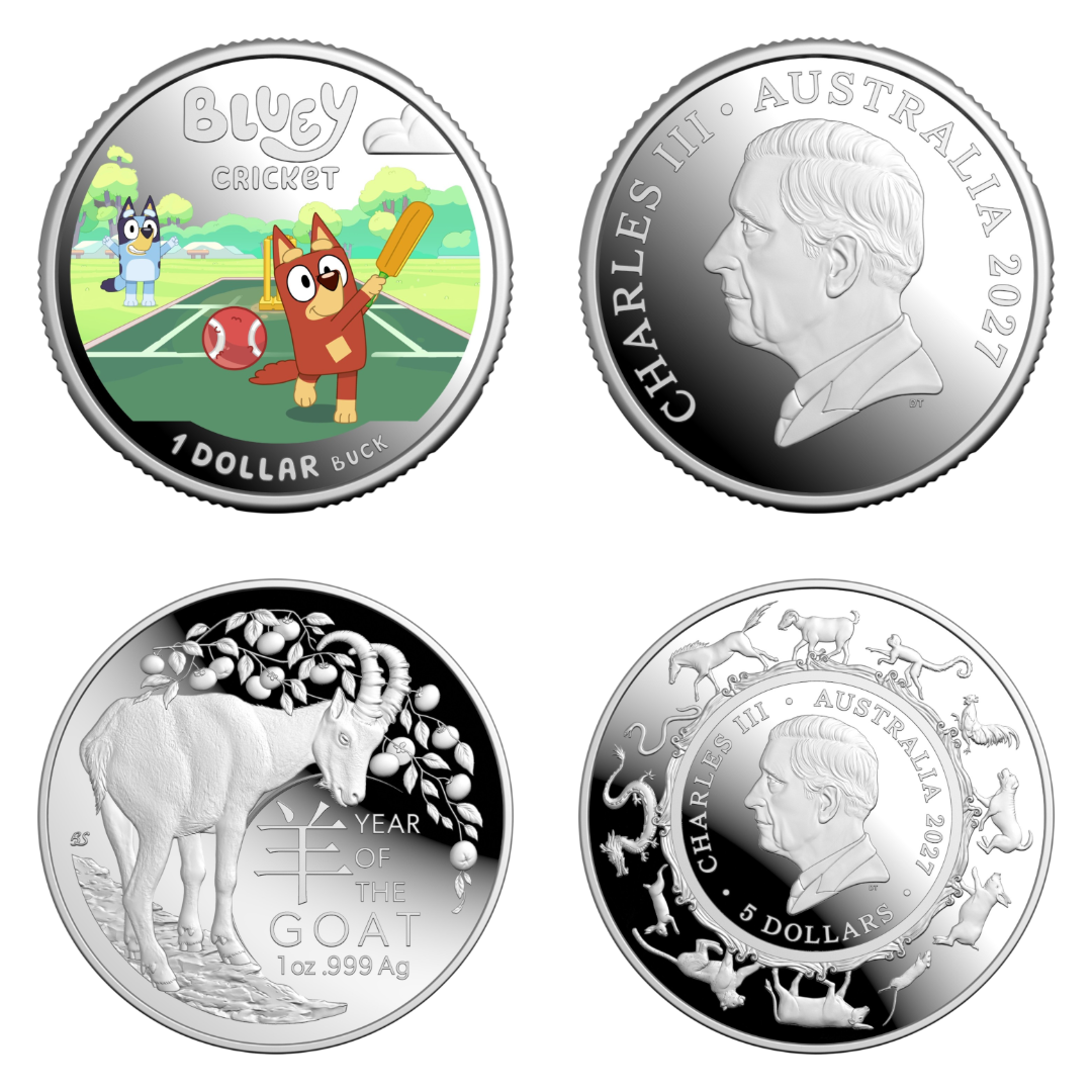 2027 Fine Silver Proof 2-Product Collector Bundle – Lunar Goat Dome & Bluey Cricket